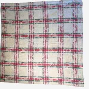 George E Bardwil and Sons Square Tablecloth Red Green‎ Plaid Cotton Jacquard VTG